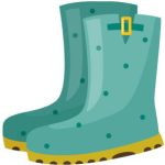 Pair of rubber boot in turquoise color - waterproof autumn footwear for seasonal design in flat style. Isolated vector illustration of gumboots for protection against water and puddles.